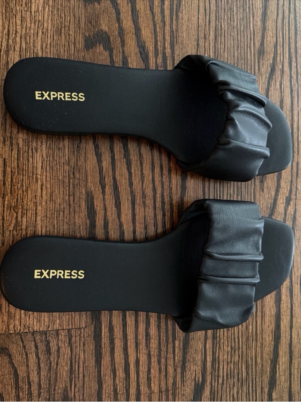 Express Black Ruched Slide Sandals
